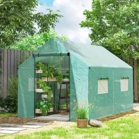 Outsunny Serre de jardin tunnel 2 x 3m, 6m² avec porte enroulable, 4 fenêtres, - Acier galvanisé PE Haute densité Vert(m-10)