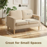 HOMCOM Divano Moderno 2 posti con con 2 cuscini e vano piedi, 117x63x79 cm, Beige(m-3)