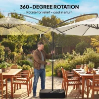 Outsunny 3 m Garden Cantilever Parasol with Cross Base, Sandbag, 360° Rotating Overhanging Banana Umbrella, Cream White(m-6)