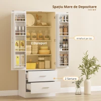 HOMCOM Servantă de Bucătărie cu Dulap, 8 Rafturi pentru Condimente și 2 Sertare, 60x40x159 cm, Alb(m-8)
