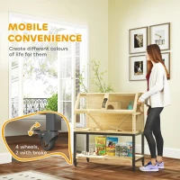 PawHut Wooden Hamster Cage with Storage Shelf, Wheels, Ramps, Water Bottle, Hut, Seesaws, 87 x 43 x 101cm(m-7)