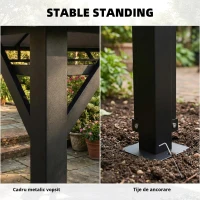 Outsunny Foișor de Grădină 4x3 m cu Perdele Laterale Rulante, Foișor Exterior cu 8 Orificii de Drenaj, Acoperiș Dublu și Structură Metalică, pentru Grădină, Balcon, Petreceri, Curte, Terasă, Gri Închis(m-4)