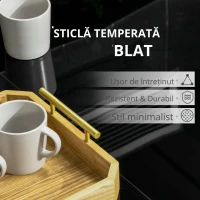 Outsunny Masa pentru exterior cu 8 locuri, Masa dreptunghiulara din aluminiu pentru gradina, cu blat din sticla securizata, negru(m-5)