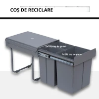 Homcom Cos Gunoi Ecologic 40L – 3 Compartimente Separate, Gri(m-5)