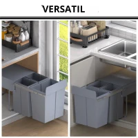Homcom Cos Gunoi Ecologic 40L – 3 Compartimente Separate, Gri(m-4)