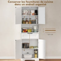 HOMCOM Buffet cuisine, armoire de cuisine avec 4 portes, tiroir, compartiment ouvert et étagères réglables, 60x30x172cm, blanc(m-4)