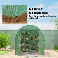 Outsunny Rundbogen-Gewächshaus, 6 Netzfenster, transparente Folie, Metallrahmen, 3,95 x 1,95 x 1,90m, Grün(m-7)