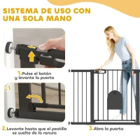 PawHut Barrera de Seguridad para Perros con Puerta Pequeña para Escaleras y Puertas 75-131 cm con 3 Extensiones Negro(m-4)