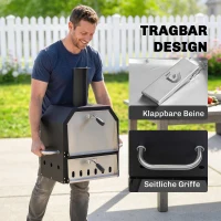 Outsunny Outdoor Pizzaofen Holzbefeuerter Pizza Ofen Edelstahl 2 Ebene Backofen mit 1cm dick Pizzastein Klappbein(m-7)