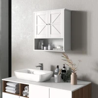 kleankin Armario de Baño de Pared Mueble de Baño Colgar Rústico con Compartimento Estante Ajustable 2 Puertas Blanco(m-2)