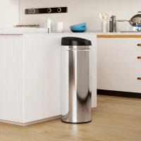 HOMCOM Poubelle cuisine automatique 50L acier inoxydable, poubelle à couvercle à fermeture en douceur, 30,5x30,5x85cm, argent(m-2)
