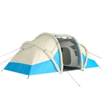 Outsunny Tenda da Campeggio Gonfiabile per 2-4 Persone con 2 Stanze, Facile da Montare, Blu(m-10)