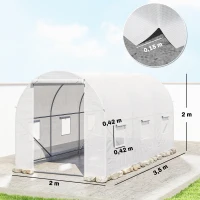 Outsunny Estufa Tipo Túnel 350x200x200 cm com Portas Enroláveis e 6 Janelas Cobertura de PE Estrutura de Metal Branco(m-3)