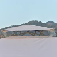 Outsunny Pérgola de Jardim 294x294x265cm com Duplo Teto de Ventilação 8 Orifícios de Drenagem e 4 Telas Mosquiteiras Cinza(m-14)