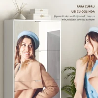 HOMCOM Dulap pentru Depozitarea Încălțămintei cu Uși, Oglindă și 4 Sertare Rabatabile, 76x26x168 cm, Alb(m-6)