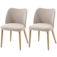 HOMCOM Lot de 2 chaises de salle à manger en tissu effet lin et bois de caoutchouc, assise rembourrée, dossier incurvé, crème