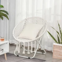 Outsunny Loveuse fauteuil rond de jardin fauteuil lune papasan pliable grand confort macramé coton polyester beige(m-2)