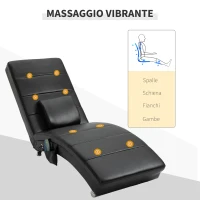 HOMCOM Poltrona Relax con Funzione Massaggio, Schienale Alto, Cuscino Incluso, Ecopelle, Metallo, Schiuma, 58 x 163 x 87 cm, Nero(m-5)