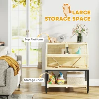 PawHut Wooden Hamster Cage with Storage Shelf, Wheels, Ramps, Water Bottle, Hut, Seesaws, 87 x 43 x 101cm(m-5)