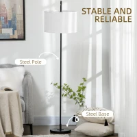 HOMCOM Lampa stojąca z abażurem, włącznik nożny, biała(m-7)