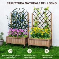 Outsunny Set da 2 Letti Rialzati con Ruote, Griglia di Supporto, Fioriera a Traliccio in Legno 152x25x97cm Marrone(m-7)