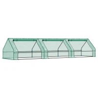 Outsunny Mini Serra per Piante Impermeabile con 3 Ingressi Avvolgibili, in Acciaio e PE, 400x100x80 cm, Verde(m-1)