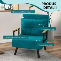 HOMCOM Fotoliu Pat 3 în 1 cu Spătar Rabatabil în 5 poziții și Pernă, 63x73x81 cm, Albastru Închis(m-4)