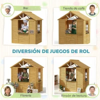 AIYAPLAY Casita Infantil Exterior e Interior de Madera Casita Infantil con 2 Maceteros 3 Ventanas Puerta para 3-8 Años Marrón(m-6)