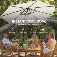 Outsunny 3 m Garden Cantilever Parasol with Cross Base, Sandbag, 360° Rotating Overhanging Banana Umbrella, Cream White(m-5)