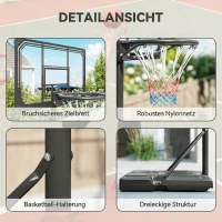 SPORTNOW Coș de Baschet Reglabil pe 6 Înălțimi cu Bază Reîncărcabilă și Roți, din PE, Oțel și Poliester, Negru(m-8)