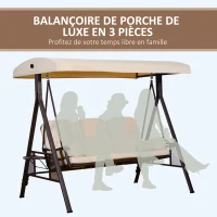 Outsunny Balancelle de Jardin 3 Places Grand Confort Toit Inclinaison réglable Coussins Plateaux rétractables 121x208x172cm beige(m-7)