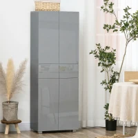 HOMCOM Storage Cabinet, Kitchen Cupboard with 3 Adjustable Shelves, 60L x 35W x 170H cm, High Gloss Grey(m-9)