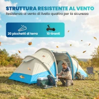 Outsunny Tenda da Campeggio Gonfiabile per 2-4 Persone con 2 Stanze, Facile da Montare, Blu(m-8)