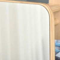 HOMCOM Specchio A Terra Con Ruote - Appendiabiti, 4 Ganci Ripiano MDF Effetto Legno Chiaro(m-10)