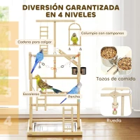 PawHut Parque de Juegos para Pájaros Soporte de Madera para Pájaros con Escaleras Columpio Cadena Bandeja Comederos(m-5)