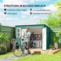 Outsunny Capanno metallico per deposito attrezzi da giardino, con finestra, porta larga, 260 x 177 x 190 cm, Verde(m-4)