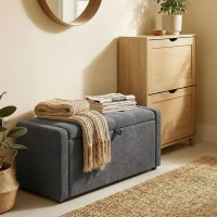 HOMCOM, Bancă de depozitare, suport pentru picioare, Material textil cu efect de in, 122 x 48 x 44 cm, Gri Închis(m-9)