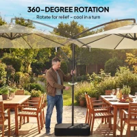 Outsunny 3 m Garden Cantilever Parasol with Cross Base, Sandbag, 360° Rotating Overhanging Banana Umbrella, Beige(m-6)