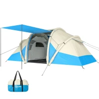 Outsunny Tenda da Campeggio Gonfiabile per 2-4 Persone con 2 Stanze, Facile da Montare, Blu(m-11)
