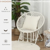 Outsunny Loveuse fauteuil rond de jardin fauteuil lune papasan pliable grand confort macramé coton polyester beige(m-7)