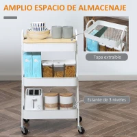 HOMCOM Carrito de Cocina con 3 Cestas de Acero y 1 Placa de Cubierta para Comedor Sala Baño 45x31x79,4 cm Blanco(m-4)