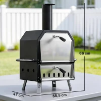 Outsunny Outdoor Pizzaofen Holzbefeuerter Pizza Ofen Edelstahl 2 Ebene Backofen mit 1cm dick Pizzastein Klappbein(m-3)