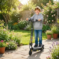 HOMCOM Foldable Electric Scooter, with LED Lights, for Ages 7-14 Years, Black(m-2)