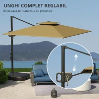 Outsunny Umbrelă de Grădină Decentrata 2.5x2.5 m cu Bază Umplută, Manivelă și Cap Reglabil, Bej(m-7)