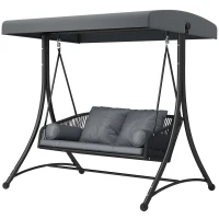 Outsunny Dondolo Stile Hollywood in Rattan 2 Posti con Tetto Parasole Regolabile, Cuscino Morbido, Struttura a Telaio, Grigio Scuro(m-6)