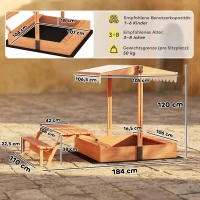 AIYAPLAY Sandkasten mit Dach Sandkiste aus Holz mit klappbarem Picknicktisch Sitzbänken für 3-8 Jahre 184 x 110 x 120 cm Braun(m-3)