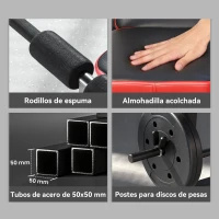 SPORTNOW Banco de Musculación Multifuncional con Soporte para Barra Ajustable y Respaldo Regulable para Casa Gimnasio(m-6)