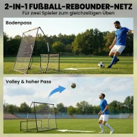 SPORTNOW Rebounder für Fußball, 2-in-1 Zweiseitig Faltbar Prellwand mit Rückprallwand Netz, 200 x 94cm, Schwarz(m-4)