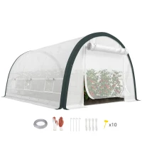 Outsunny 4 x 3(m) Walk-In Tunnel Greenhouse, with Accessories - White(m-10)