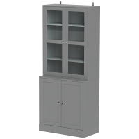 HOMCOM Bibliothèque vitrine, meuble de rangement à 6 niveaux avec 4 portes dont 2 en verre trempé, étagères réglables, gris
